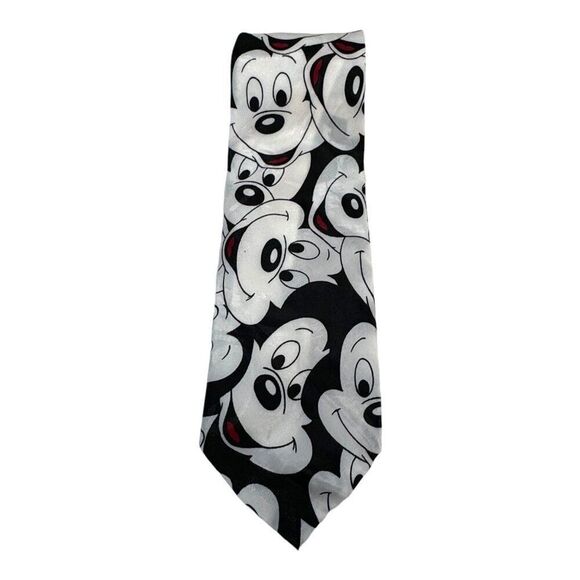 Mickey Mouse Print Polyester Tie By Balancine Hot Cakes Disney Black White Face - Picture 1 of 6